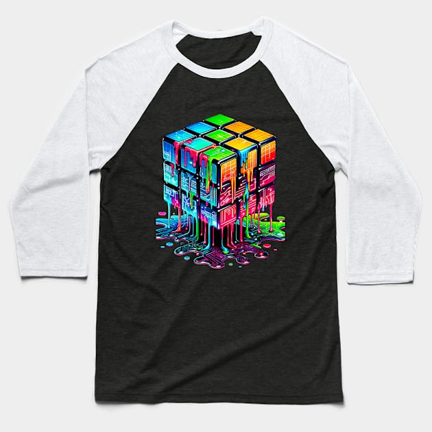 Meltdown Genius, Rubik's Cube Baseball T-Shirt by Gold Turtle Lina